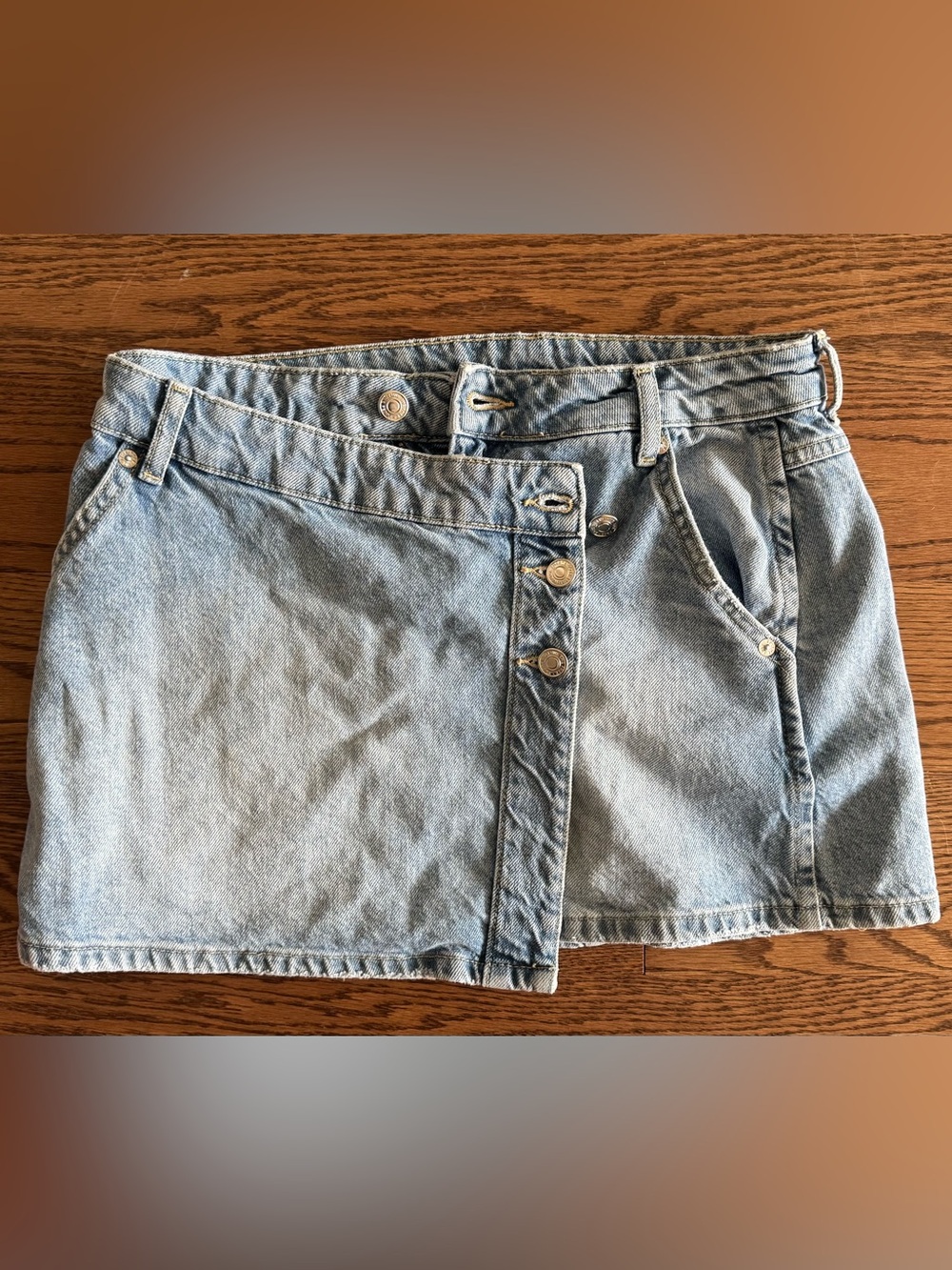 Free People Light Blue Button-Front Jean Skirt (27)